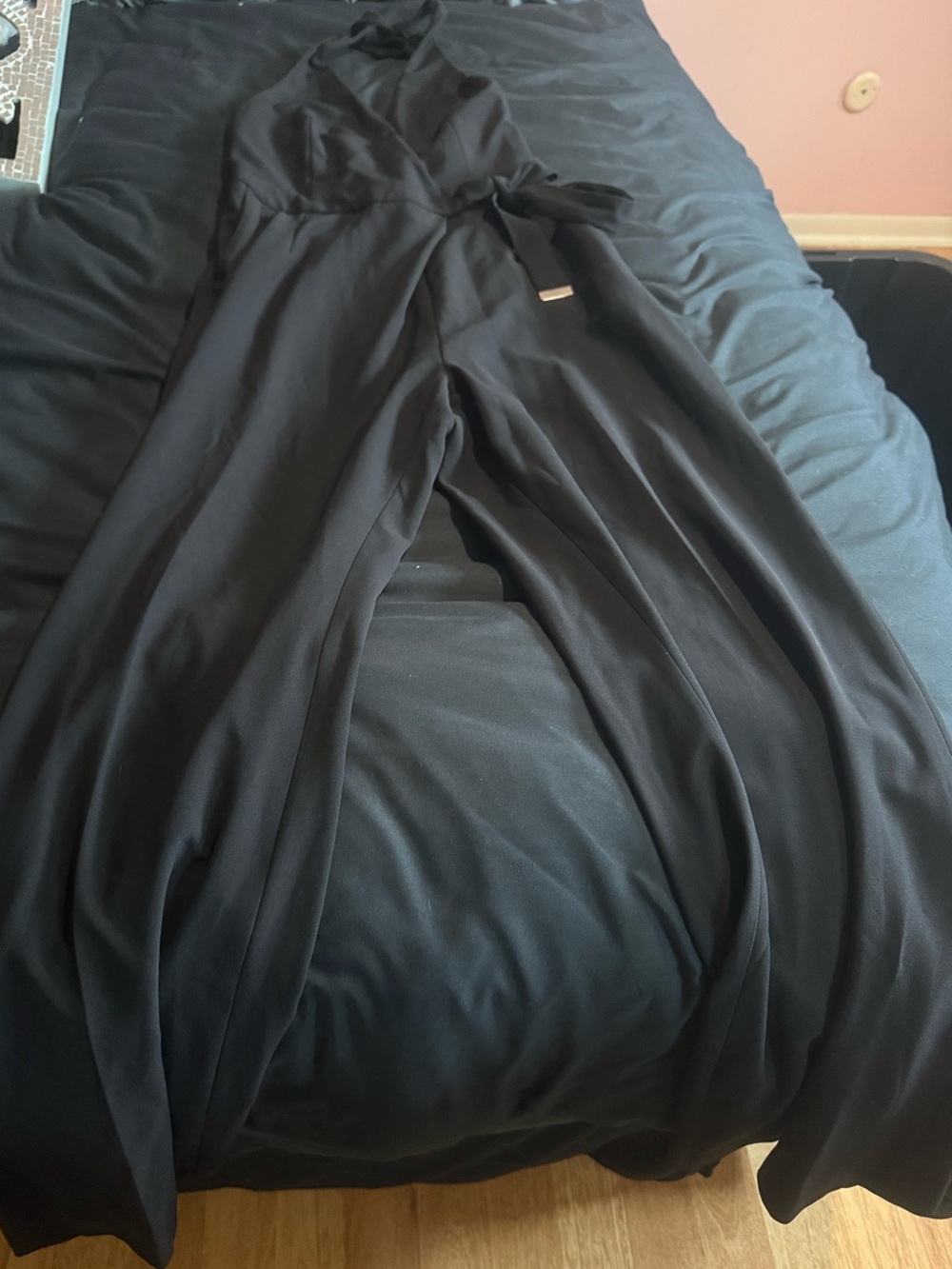 H&M Black Wide-Leg Jumpsuit with Waist Tie